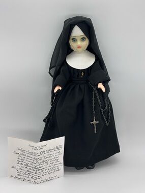 Vintage Nun Doll Religious Figurine Rosary Catholic Display Black Habit 14”